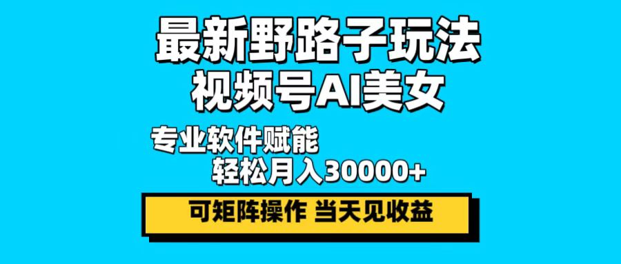 最新野路子玩法，视频号AI美女，当天见收益，轻松月入30000＋-指尖网