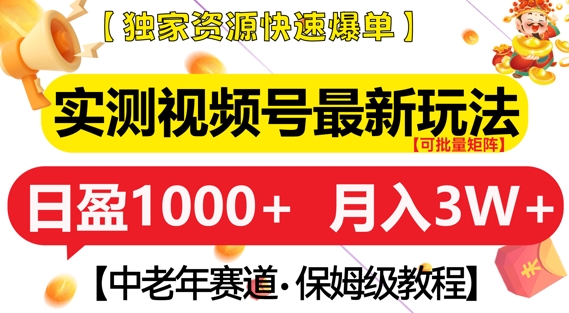 实测视频号最新玩法，中老年赛道，独家资源，月入过W+【揭秘】-指尖网