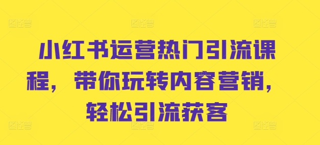 小红书运营热门引流课程，带你玩转内容营销，轻松引流获客-指尖网