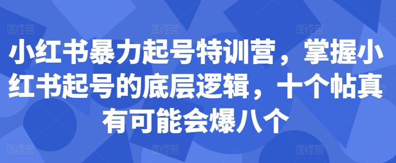 小红书暴力起号特训营，掌握小红书起号的底层逻辑，十个帖真有可能会爆八个-指尖网