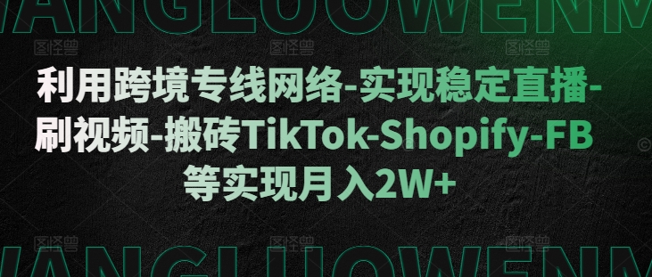 利用跨境专线网络-实现稳定直播-刷视频-搬砖TikTok-Shopify-FB等实现月入2W+【揭秘】-指尖网