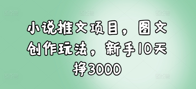 小说推文项目，图文创作玩法，新手10天挣3000-指尖网