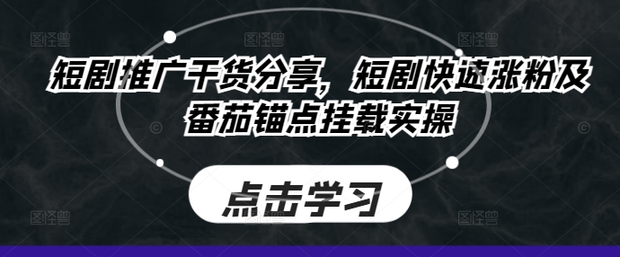 短剧推广干货分享，短剧快速涨粉及番茄锚点挂载实操-指尖网