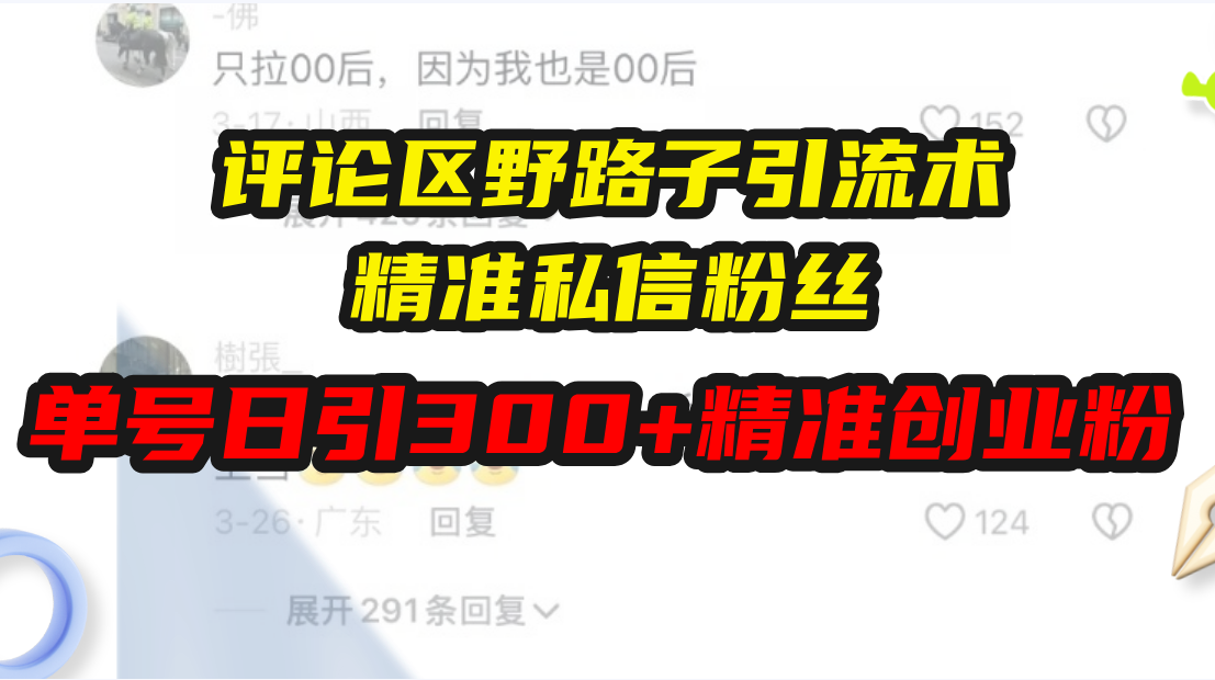 评论区野路子引流术，精准私信粉丝，单号日引流300+精准创业粉-指尖网