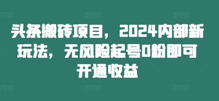 头条搬砖项目，2024内部新玩法，无风险起号0粉即可开通收益-指尖网