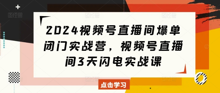 2024视频号直播间爆单闭门实战营，视频号直播间3天闪电实战课-指尖网